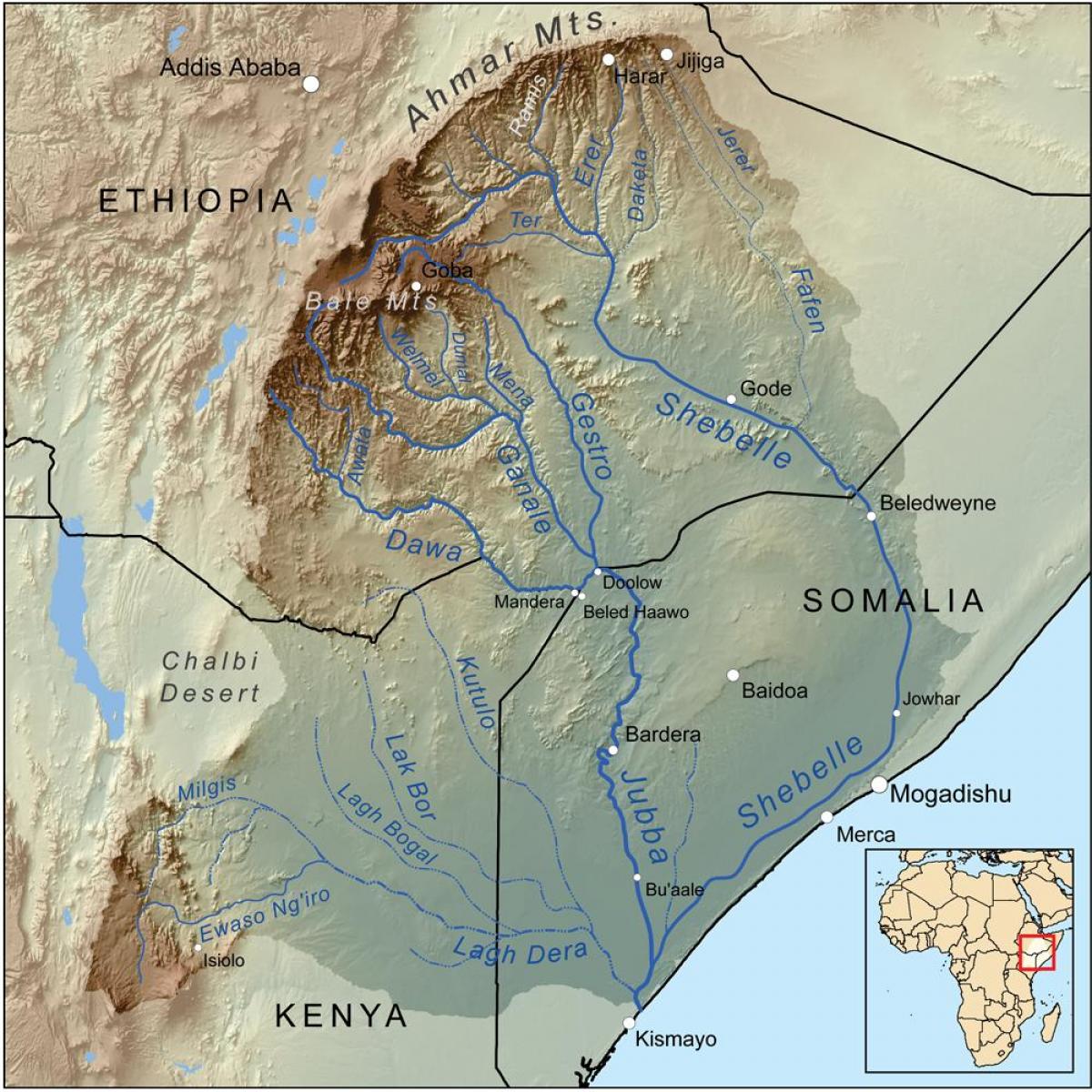 карта Ефіопської річки