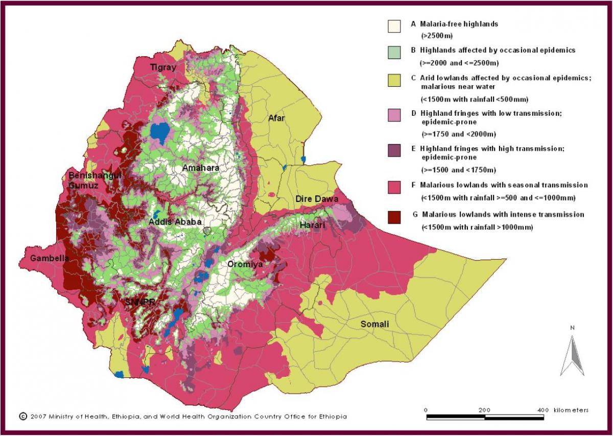 карта Ефіопії малярії
